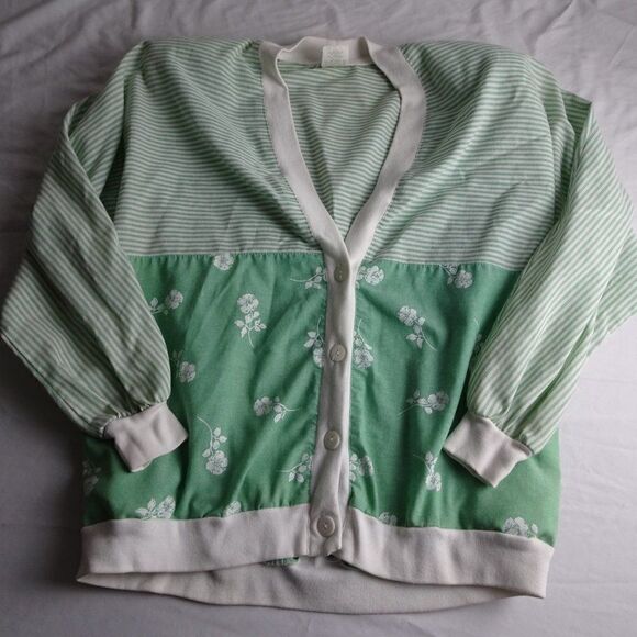 Vintage 80s G.W. Division of Graff Women Green Floral Sweater Size M - Picture 5 of 11